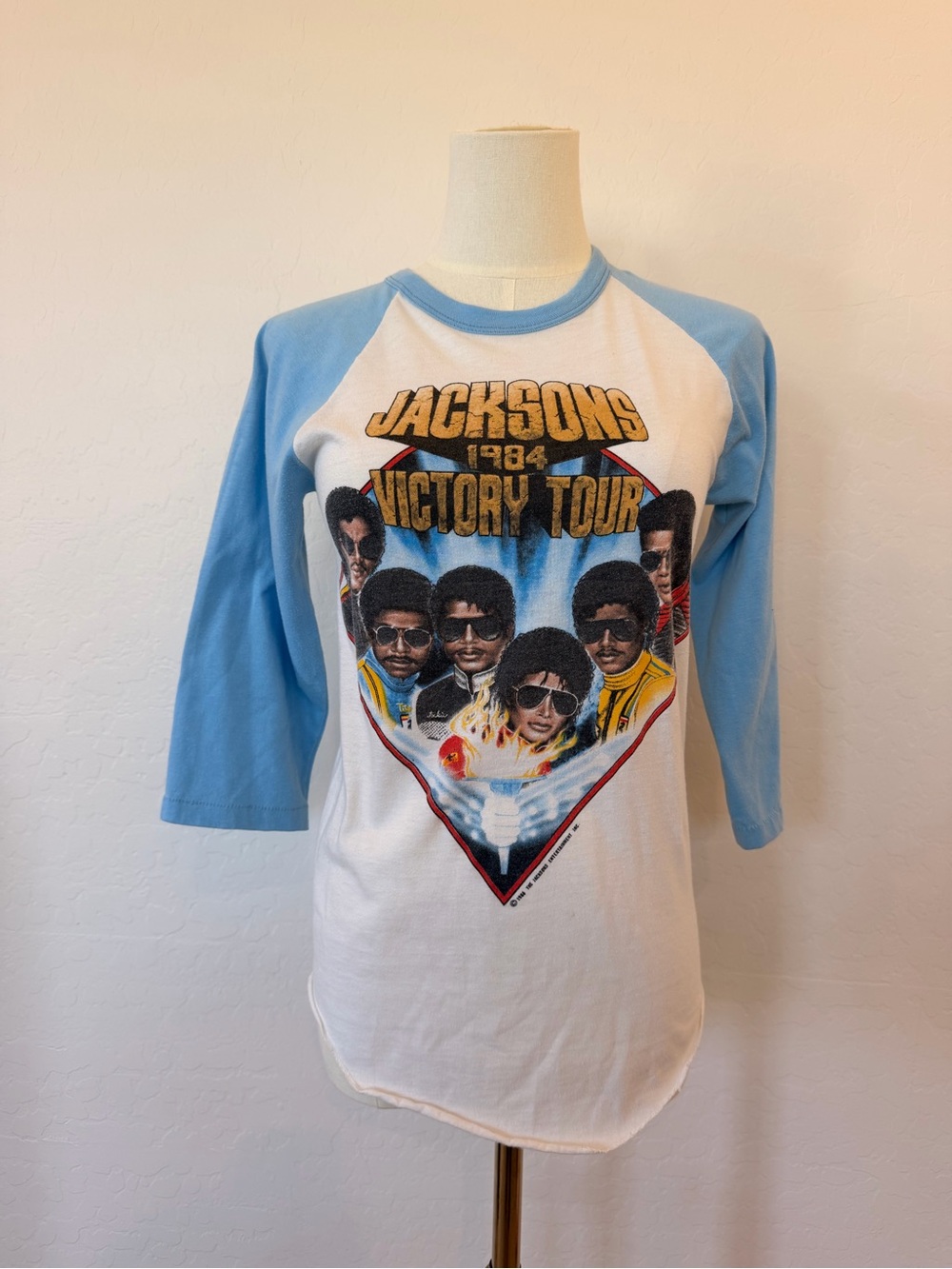 Vintage 80s Michael Jackson Victory Tour 1984 Concert Raglan T Shirt size small